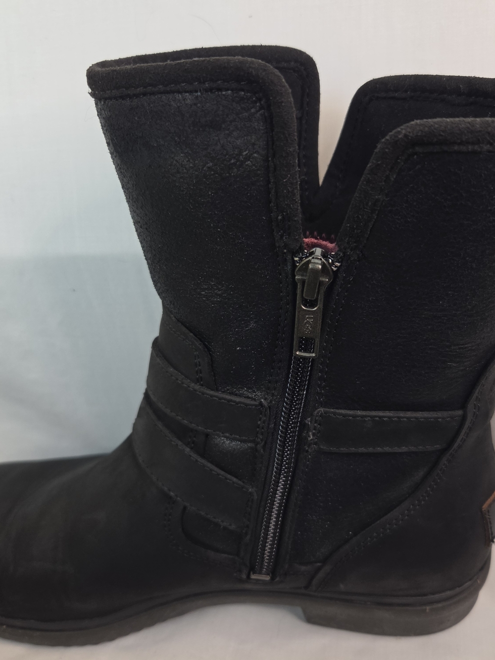 UGG Boots Simmens Black Leather Shearling Waterproof Moto 1008439 Womens Sz 9.5